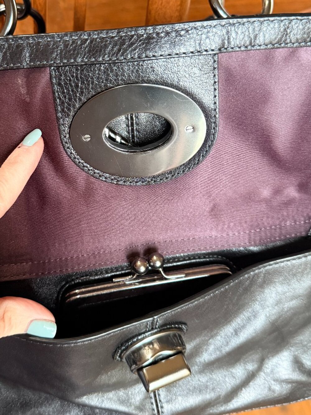 COACH Limited Edition Whipstitch Black Leather Satchel Kisslock 15994 - Picture 3 of 13